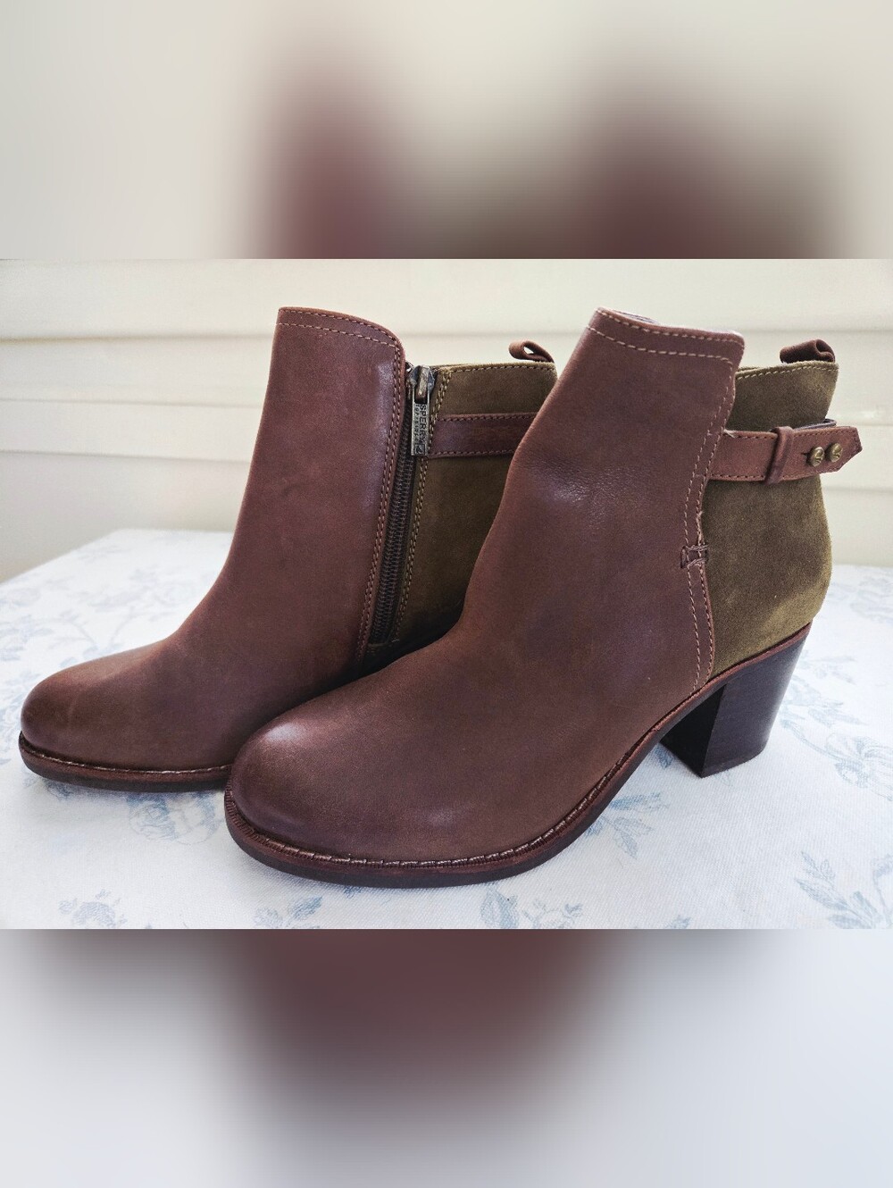 Sperry Topsider Brown Leather and Olive Suede Ankle Boots